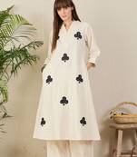 Floral Embroidered Mandarin Collar Thread Work  Cotton A-Line Kurta & Palazzo