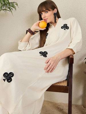Floral Embroidered Mandarin Collar Thread Work  Cotton A-Line Kurta & Palazzo 7
