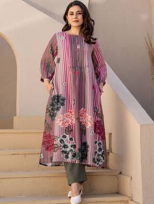 Striped A-Line Pure Cotton Kurta With Trousers 1
