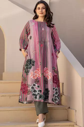 Striped A-Line Pure Cotton Kurta With Trousers