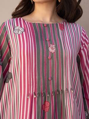 Striped A-Line Pure Cotton Kurta With Trousers 2