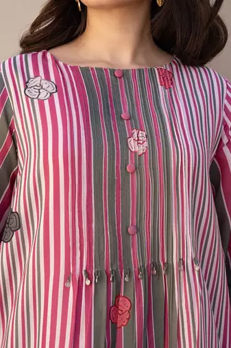Striped A-Line Pure Cotton Kurta With Trousers