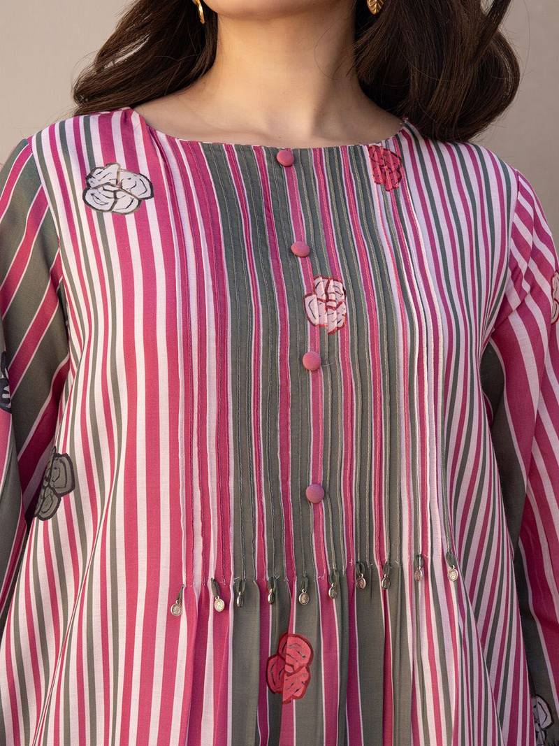 Striped A-Line Pure Cotton Kurta With Trousers