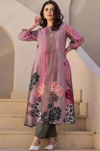 Striped A-Line Pure Cotton Kurta With Trousers