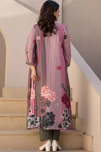 Striped A-Line Pure Cotton Kurta With Trousers