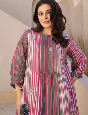 Striped A-Line Pure Cotton Kurta With Trousers 7