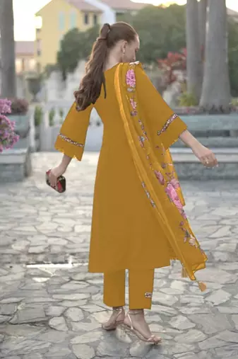 Floral Embroidered Regular Thread Work  Cotton Kurta with Trousers & Dupatta