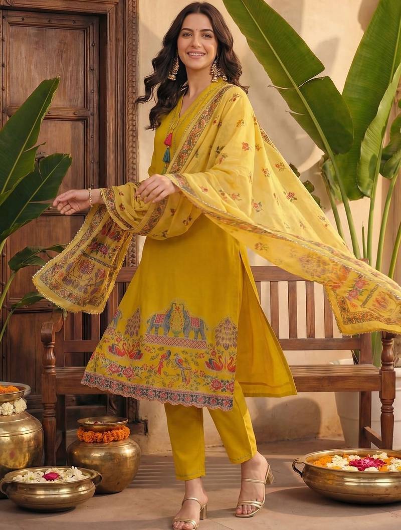 Women Ethnic Motifs Printed Regular Kurta with Trousers & With Dupatta