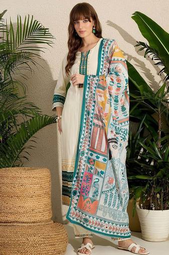Ethnic Motifs Embroidered Thread Work Kurta with Trousers & With Dupatta