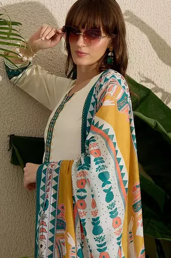 Ethnic Motifs Embroidered Thread Work Kurta with Trousers & With Dupatta