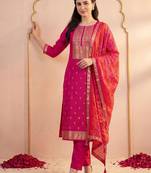 Women Ethnic Motifs Regular Kurta with Trousers & With Dupatta