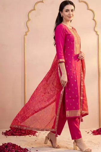 Women Ethnic Motifs Regular Kurta with Trousers & With Dupatta