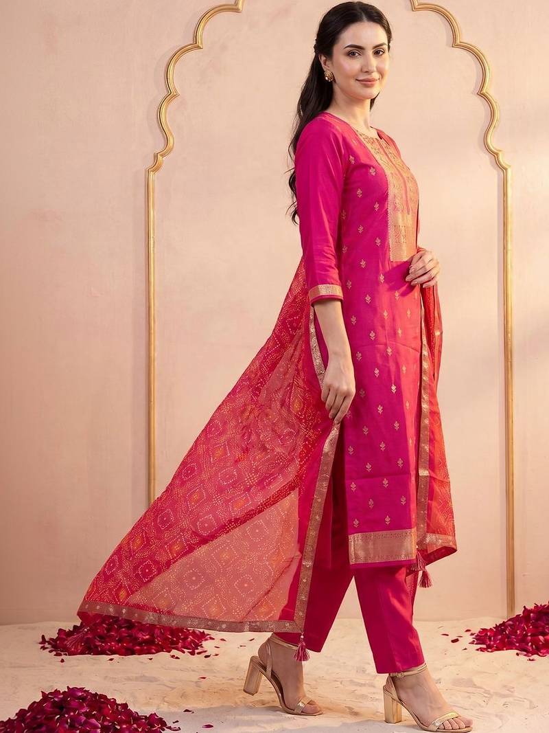 Women Ethnic Motifs Regular Kurta with Trousers & With Dupatta