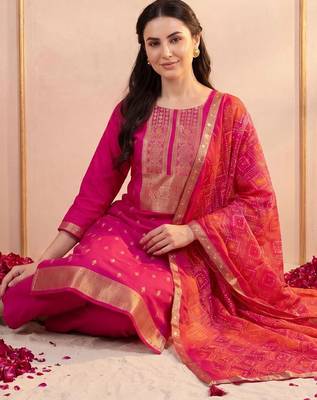 Women Ethnic Motifs Regular Kurta with Trousers & With Dupatta 5