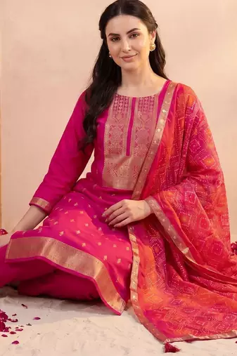 Women Ethnic Motifs Regular Kurta with Trousers & With Dupatta