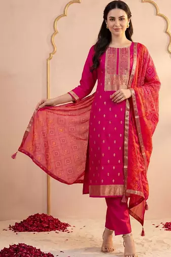 Women Ethnic Motifs Regular Kurta with Trousers & With Dupatta