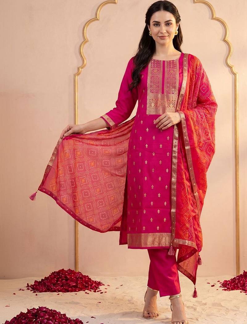 Women Ethnic Motifs Regular Kurta with Trousers & With Dupatta