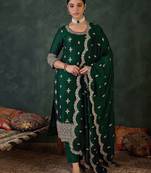 Ethnic Motifs Embroidered Round Neck Kurta With Trousers & Dupatta