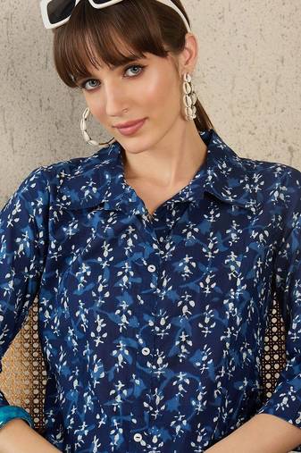 Geometric Printed Shirt Collar A-Line  Cotton Kurta With Palazzos