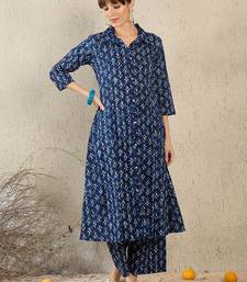 Geometric Printed Shirt Collar A-Line Cotton Kurta With Palazzos
