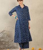 Geometric Printed Shirt Collar A-Line Cotton Kurta With Palazzos