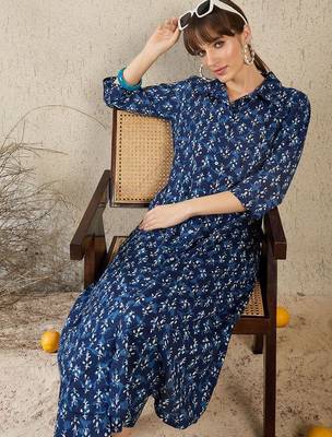 Geometric Printed Shirt Collar A-Line  Cotton Kurta With Palazzos 6