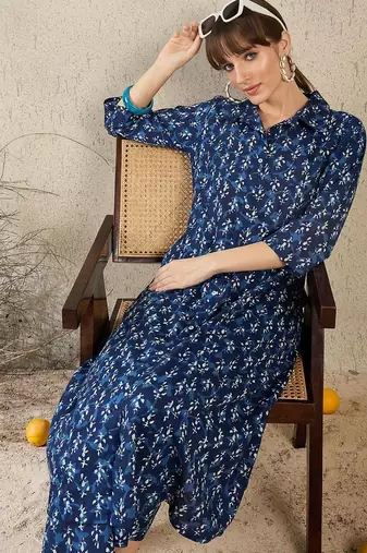 Geometric Printed Shirt Collar A-Line  Cotton Kurta With Palazzos