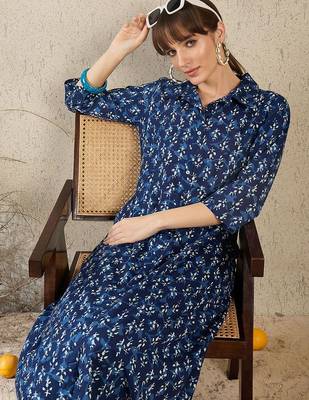 Geometric Printed Shirt Collar A-Line  Cotton Kurta With Palazzos 7