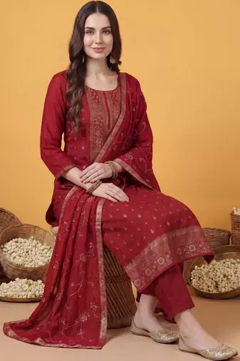 Women Ethnic Motifs Printed Regular Kurta with Trousers & With Dupatta