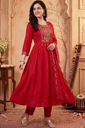 Women Ethnic Motifs Embroidered Empire Thread Work Kurta with Trousers & With Dupatta
