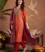 Women Ethnic Motifs Printed Regular Kurta with Trousers & With Dupatta