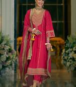 Women Ethnic Motifs Embroidered V-Neck A-Line Kurta with Trousers & Dupatta
