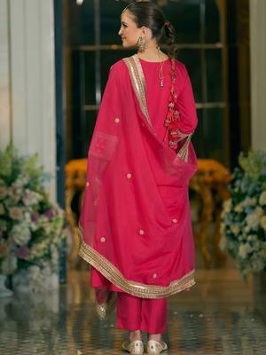 Women Ethnic Motifs Embroidered V-Neck A-Line Kurta with Trousers & Dupatta 4