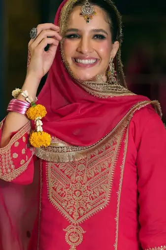 Women Ethnic Motifs Embroidered V-Neck A-Line Kurta with Trousers & Dupatta