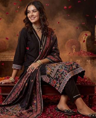 Women Ethnic Motifs Embroidered Regular Thread Work Kurta with Trousers & With Dupatta 1