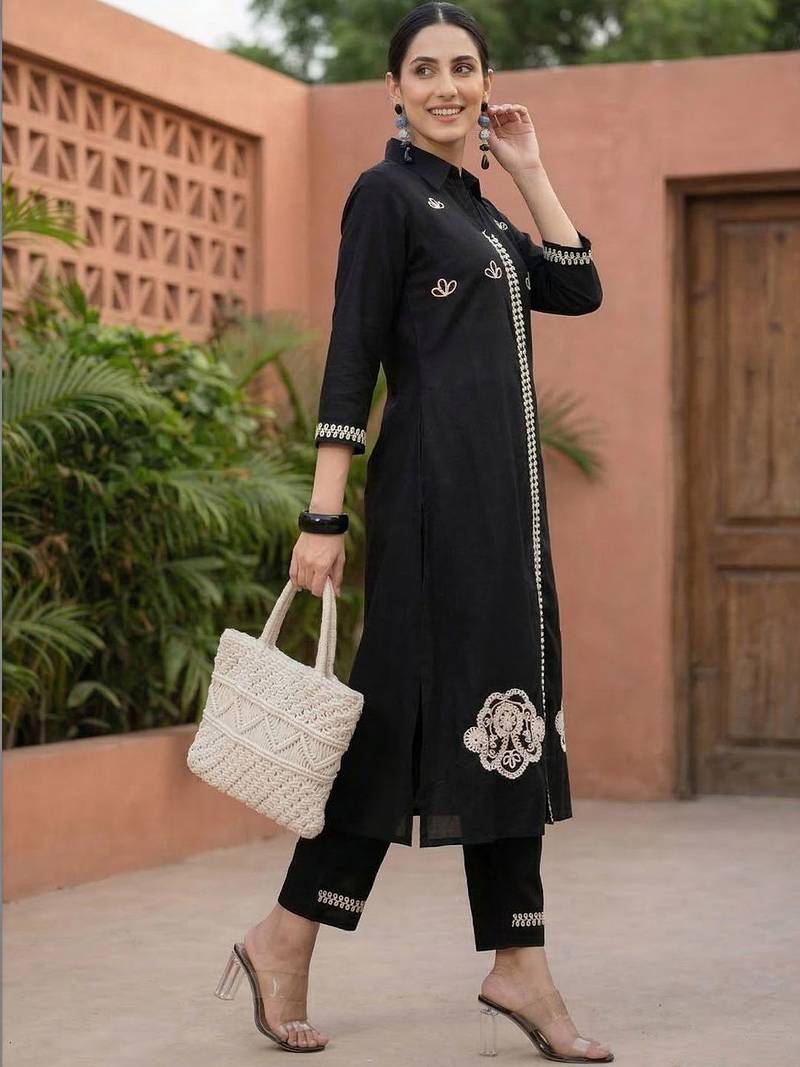 Women Ethnic Motifs Embroidered Regular Thread Work  Cotton Kurta with Palazzos