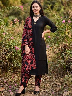 Women Ethnic Motifs Regular Thread Work  Cotton Kurta with Trousers & With Dupatta 6