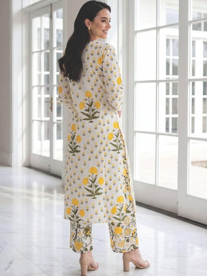 Women Floral Printed Regular  Cotton A-Line Kurta with Palazzos