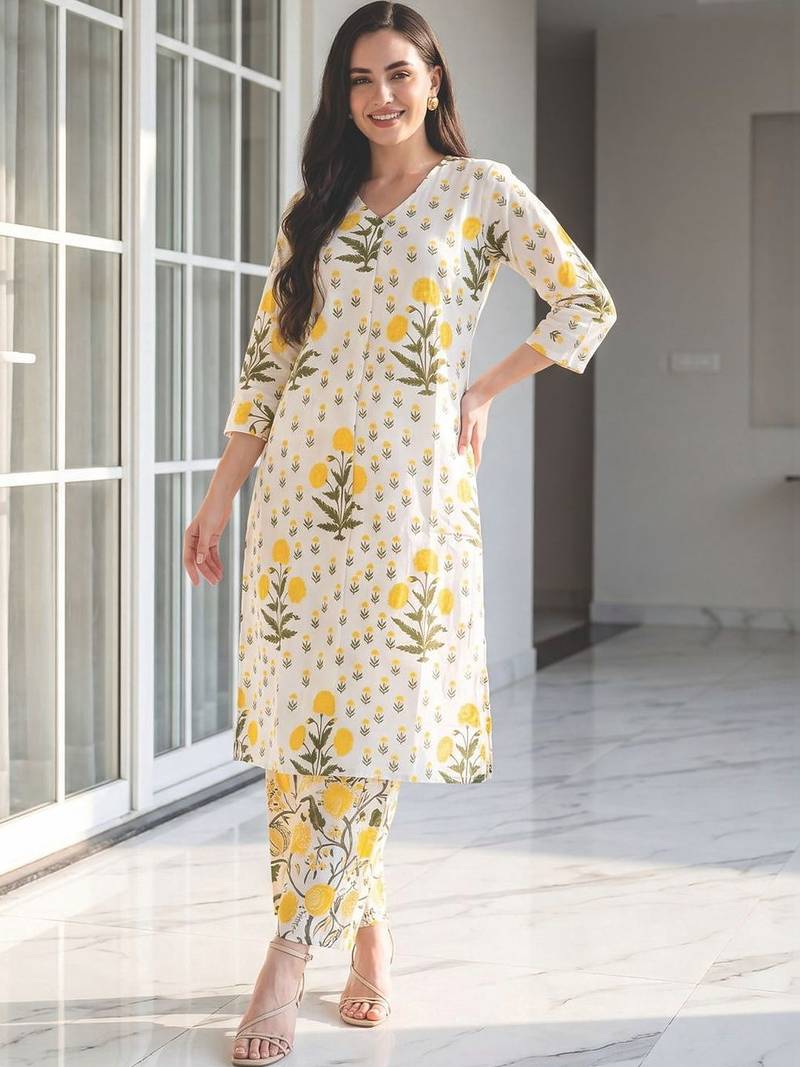Women Floral Printed Regular  Cotton A-Line Kurta with Palazzos