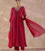 Ethnic Motifs Printed Georgette Anarkali Kurta With Trousers & Dupatta