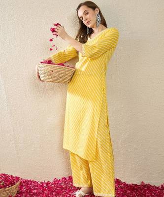 Striped  Cotton Straight Kurta With Palazzos 1