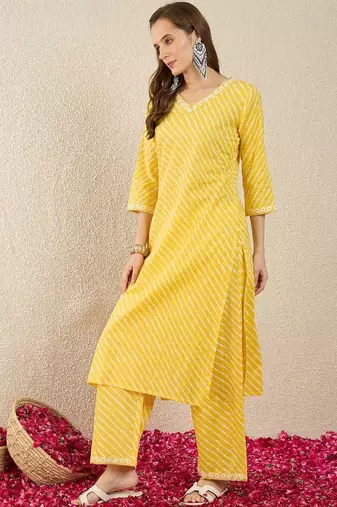 Striped Pure Cotton Straight Kurta With Palazzos
