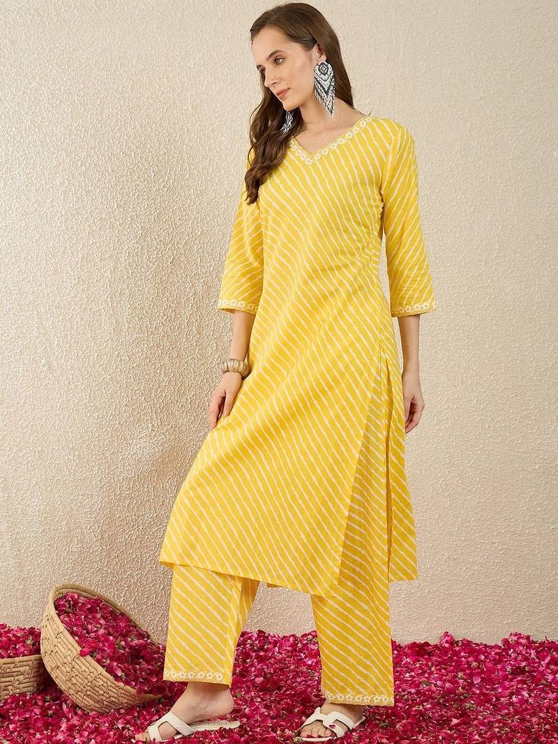 Striped  Cotton Straight Kurta With Palazzos