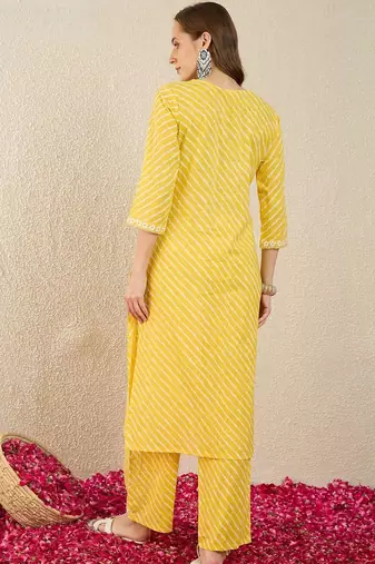 Striped Pure Cotton Straight Kurta With Palazzos