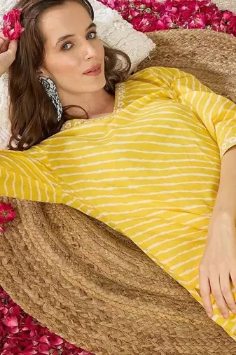 Striped Pure Cotton Straight Kurta With Palazzos