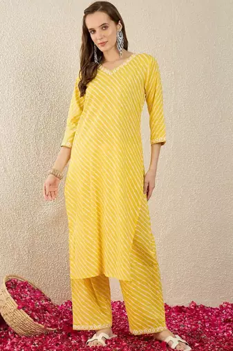 Striped Pure Cotton Straight Kurta With Palazzos