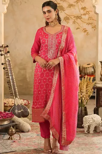 Women Ethnic Motifs Embroidered Kurta with Trousers & Dupatta