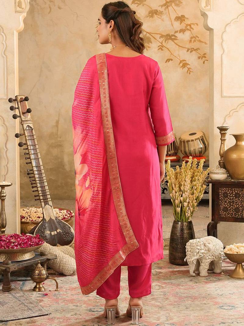 Women Ethnic Motifs Embroidered Kurta with Trousers & Dupatta