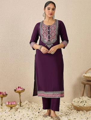 Ethnic Motifs Embroidered Thread Work Straight Kurta With Trousers & Dupatta 6