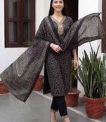 Women Ethnic Motifs Printed Regular  Cotton Kurta with Trousers & With Dupatta